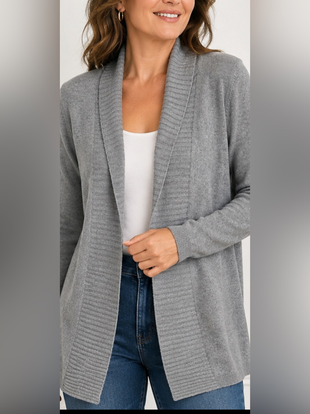 Talbots 100% Cashmere Cardigan Open Front Gray Women P Petite Knit